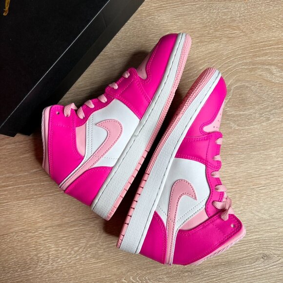 Jordan 1 Mid Fierce Pink Custom Sneakers with Crystals - Picture 6 of 10
